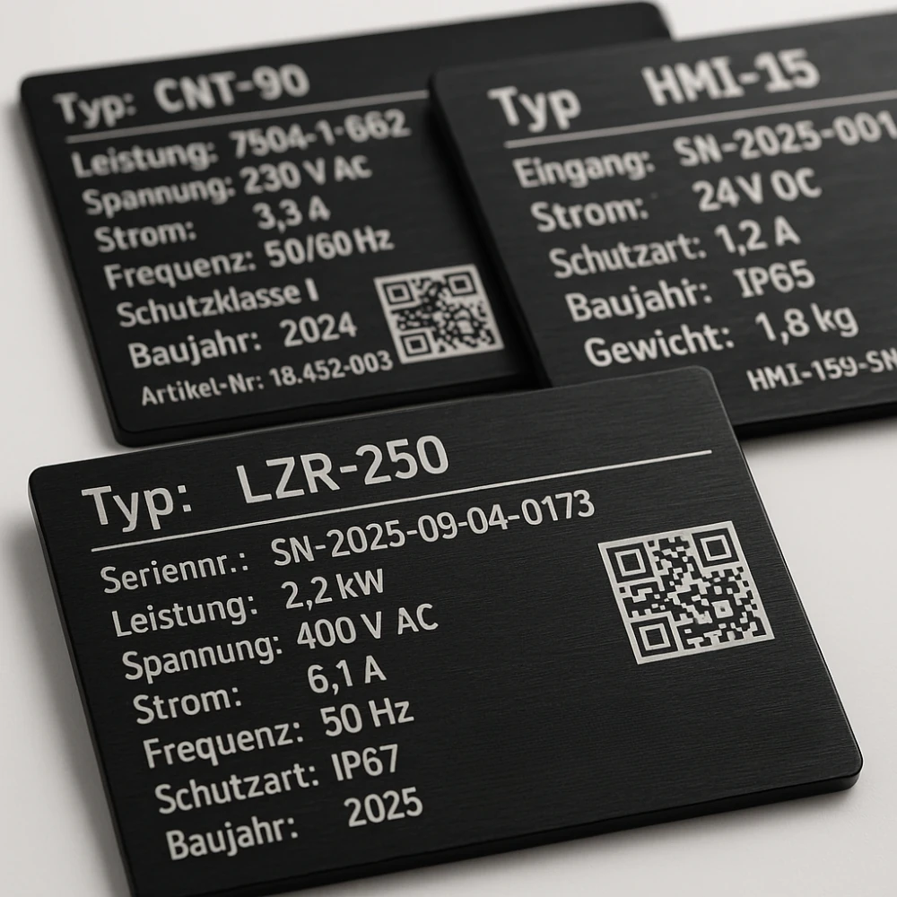 Lasergravur auf eloxiertem Aluminium-Typenschild
